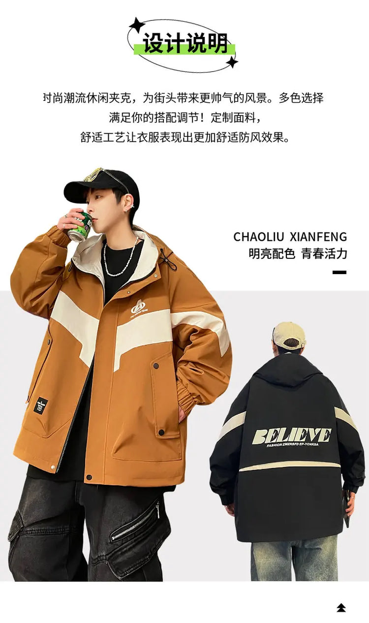 New Arrival Men's Hooded Jackets 2026 Spring Autumn Outdoor Loose Casual Coats Youth Streetwear Plus Size M-4XL Tops Clothing