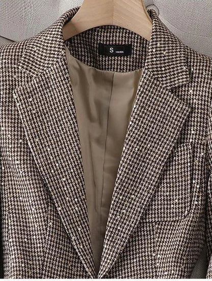 Women's Blazer Two-piece Set Spring Autumn New Fashion Glitter Vintage Suit Jacket Elegant Casual Shorts +Shiny Check Outwear Se