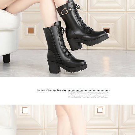 WOIZGIC Female Mother Ladies Women's Snow Genuine Leather Ankle Shoes Boots Warm Fur Plush Wool Zipper Lace Motorcycle Mid Calf