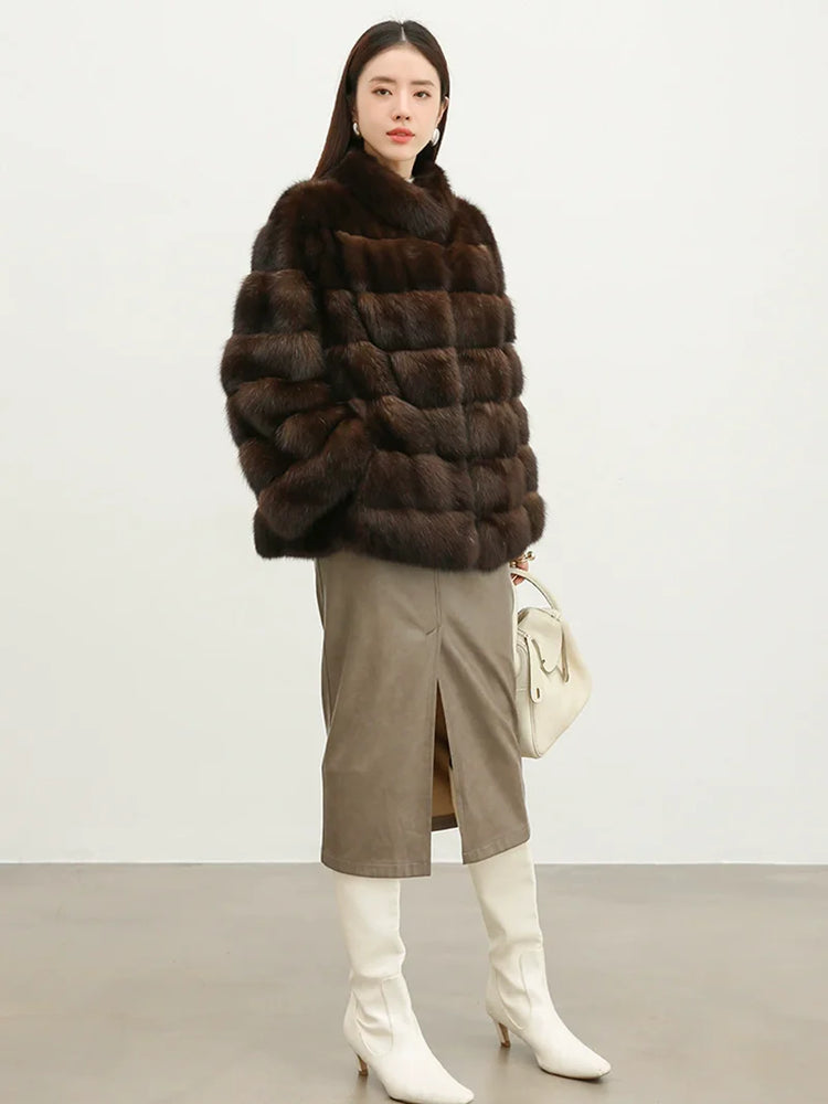 ZADORIN Luxury Winter Mink Coat Woman Stand Collar Long Brown Faux Fur Coat Woman Chic Warm Fluffy Jacket Fur Faux Coats Jackets