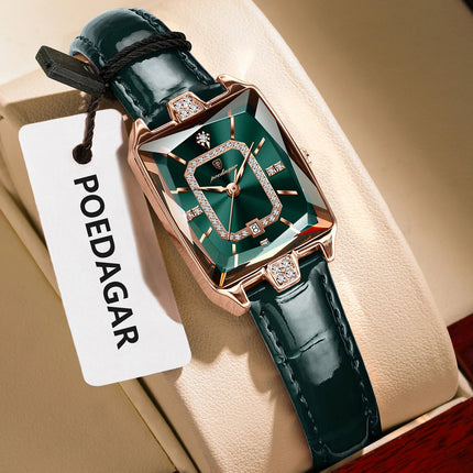 POEDAGAR Rettangolo Orologi da donna di lusso Impermeabile Data Orologio da donna in pelle Elegante orologio da polso da donna al quarzo moda Reloj regalo platinumshop