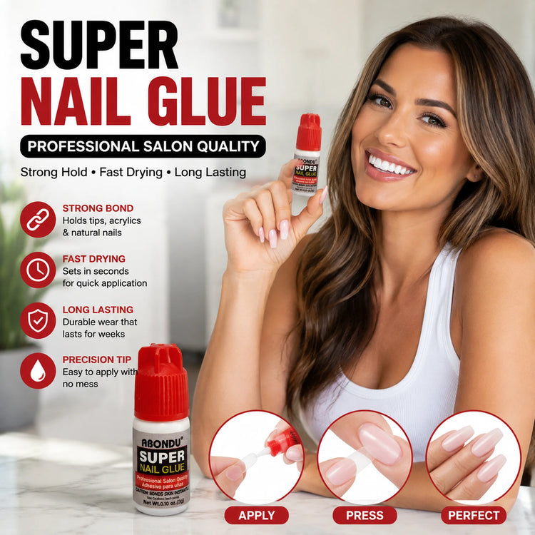 Super Nail Glue Professional Salon Quality, Fast Drying Strong Hold Nail Adhesive for Acrylic Nails Fake Nail Tips Press On Nails, Long Lasting Secure Bond Nail Glue for Home DIY Salon Nail Art Repair, Quick Dry Mini Travel S