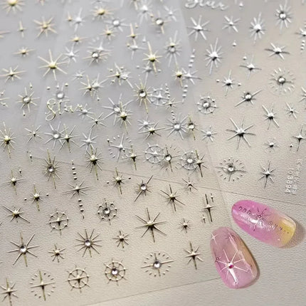 Punk Glitter Powder Blue Pink Star Charm Laser Silver Gold Starlight Rhinestones Moon DIY Nail Art Stickers Manicure Tool Decals