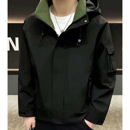 New Men's Fashion Casual Jackets Hooded Solid Zipper Pockets Camping Jackets Spring Autumn Brand Male Outdoor Sport Windbreaker