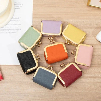 Genuine Leather Kiss Lock Coin Purse Solid Color Multifunctional Leather Jewelry Bag Mini Square Small Item Bag Jewelry Storage PlatiNum