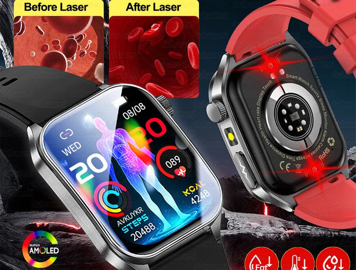 2026 Nuovo 650nm Terapia Laser Grassi nel sangue Acido urico Pressione sanguigna Smart Watch ECG + PPG Preciso Monitor di salute Smartwatch per gli uomini platinumshop