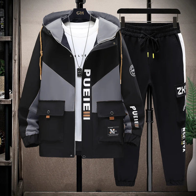 Fashion Two Piece Men's Sets Spring Autumn Youth Street Wear Hooded Jacket & Pant Suit Outdoor Coat & Jogger Tracksuits Clothing