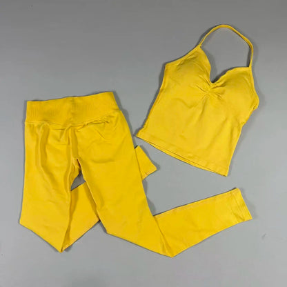 Yoga 2pcs Impact Gym Set Women Backless Tank Tops High Waist Scrunch Seamless Shorts Fitness Clothes Activewear Workout Sets