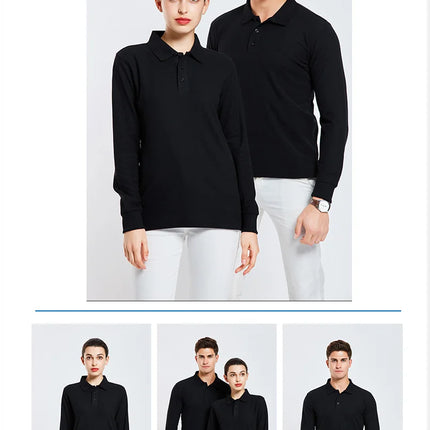 Long sleeve polo shirt in breathable cotton Personal Company Group Design Custom Logo print embroidery Casual men's and women's tops