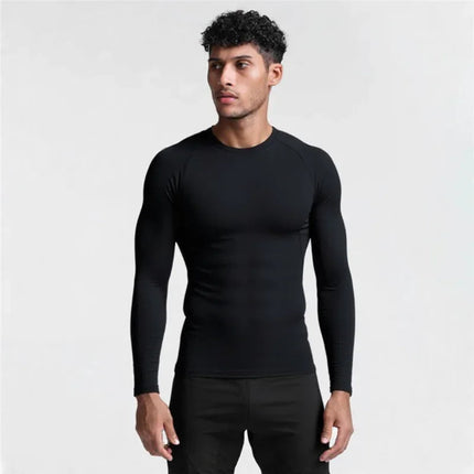 Men's Long Sleeved Sports T-Shirt With High Elasticity And Quick Drying Solid Color Long Sleeves for Autumn Winter PlatiNum