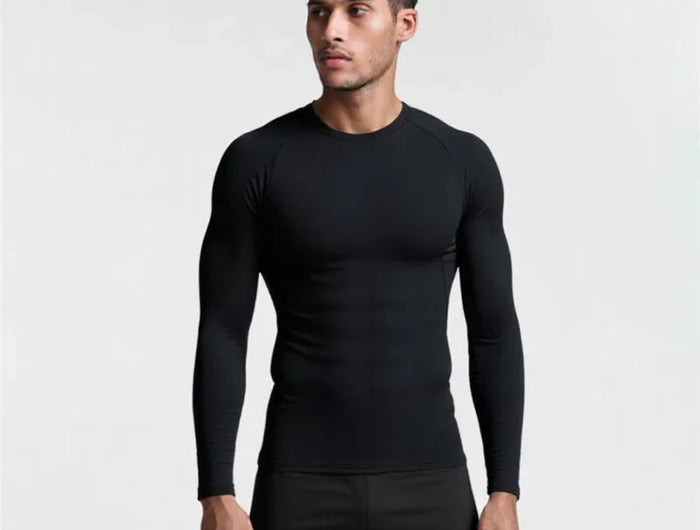 Men's Long Sleeved Sports T-Shirt With High Elasticity And Quick Drying Solid Color Long Sleeves for Autumn Winter PlatiNum