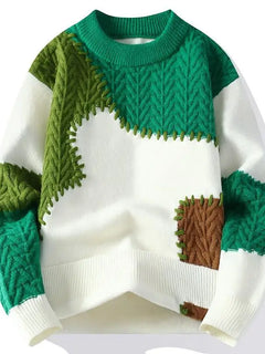 Thorn Style Spliced Knitted Sweater 2025 Fashionable High Street Autumn Winter Warm Men's Top Hip-hop Streetwear Fishing Sports