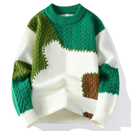 Thorn Style Spliced Knitted Sweater 2025 Fashionable High Street Autumn Winter Warm Men's Top Hip-hop Streetwear Fishing Sports