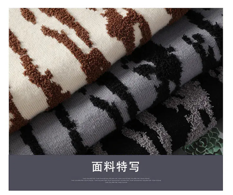 Harajuku Sweater Men's Y2K Knitted Printing Sweater Men's Wool Pullover Men's Retro Knitted Color Block Tops