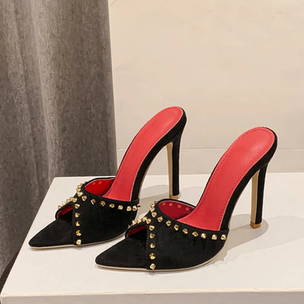 Liyke 2026 Mode d'été Rivet Métallique Designer Talons Hauts Pantoufles pour femmes Sexy Bout Pointu Fête Stripper Chaussures Sandales