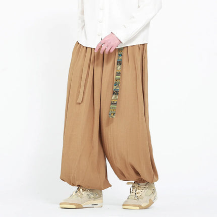 Pantaloni Uomo Oversize Casual Comodi a Gamba Larga, Costume Giapponese con Stampa Ukiyo-e, Pantaloni Trendy con Cintura, Taglie Grandi fino a 5XL