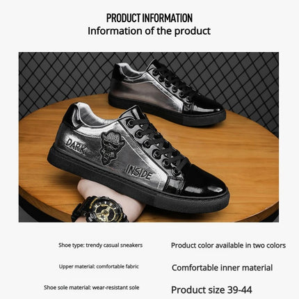 Men Casual Shoes Patent Leather Flats Skate Men Cool Driving Shoes Male Walking Shoes Sneakers Dress Trend the Latest Leisure