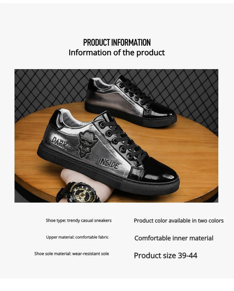 Men Casual Shoes Patent Leather Flats Skate Men Cool Driving Shoes Male Walking Shoes Sneakers Dress Trend the Latest Leisure