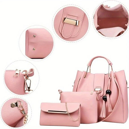 Set di 3 Borse da Donna in Pelle PU: Borsa a Tracolla, Borsa a Mano e Pochette, Combo Elegante per Signore