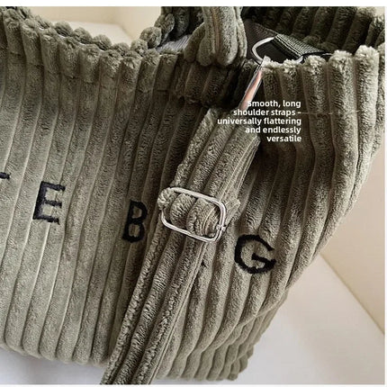 Simple Letter Soft Corduroy Shoulder Bags for Women Versatile Large Capacity Ladies Crossbody Bag Portable Female Handbags Tote PlatiNum