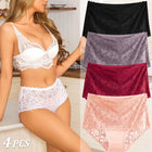 4PCS/SET Women's Sexy Lace Panty Hollow Out High Waist Women's Briefs Breathable Comfortable Underwear Plus Size Women Lingerie