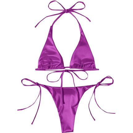 Sexy 13 colori Halter Satin Bikini brasiliano Donna Costumi da bagno Costume da bagno femminile Bikini a due pezzi Bagnante Costume da bagno Swim V4966 platinumshop