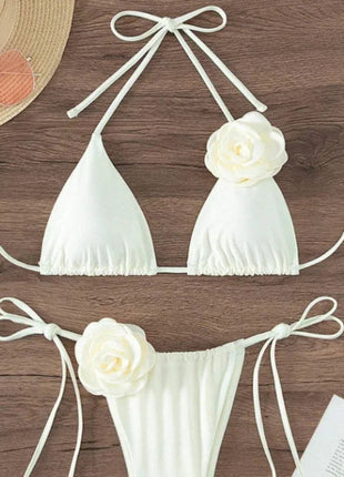 Bikini Sexy con Fiori 3D e Lacci Sulla Schiena, Costume da Bagno Femminile Due Pezzi, Set Bikini, Abbigliamento da Spiaggia, Taglie S-L PlatiNum