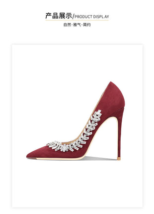 Scarpe da donna di lusso 2024 nuove pompe da donna in cristallo nero scamosciato scarpe a punta con strass tacchi alti moda Stiletto luxury Party Wo platinumshop