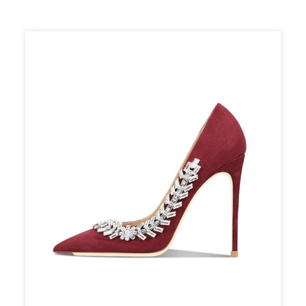 Scarpe da donna di lusso 2024 nuove pompe da donna in cristallo nero scamosciato scarpe a punta con strass tacchi alti moda Stiletto luxury Party Wo platinumshop