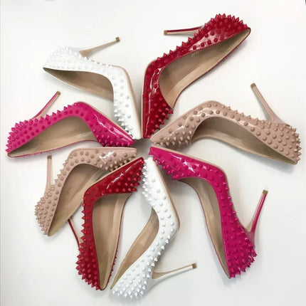 Tacchi alti tempestati di rosa, alla moda, bocca ultra poco profonda, punta a punta, tacco sottile, cielo odio, stile punk alto, 12 cm platinumshop