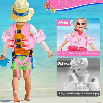 Kids Swim Vest for Toddlers Floaties for Swimming Armbands 15-70 lbs Cartoon Swim Water Wings with Crotch Strap Child Pool Floats Vest