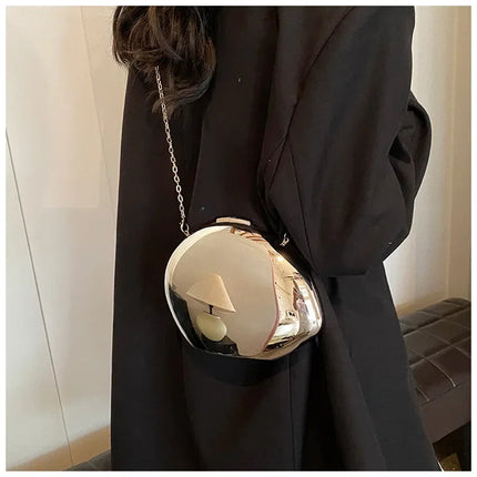 Designer Acrylic Shell Shape Clutch Bag Gold Silver Women Evening Party Bag Cute Shiny Metal Shoulder Crossbody Bags Small Purse PlatiNum