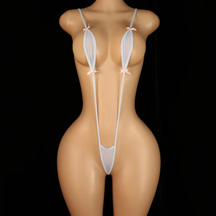 Adjustable Strappy Teddy Bodysuit for Women Black Lingerie with Red Accents Backless Design Semi-Sheer Sexy Adult Apparel