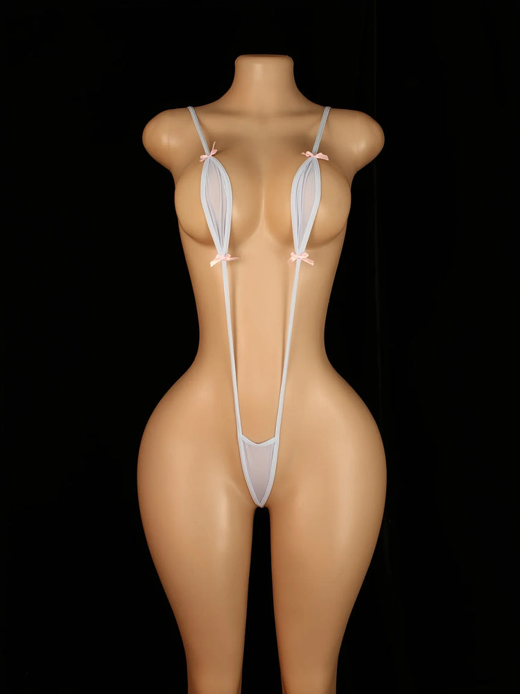 Adjustable Strappy Teddy Bodysuit for Women Black Lingerie with Red Accents Backless Design Semi-Sheer Sexy Adult Apparel