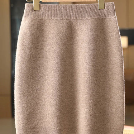 TLOML Autumn Winter New Chic Women's 100% Merino Wool Mini Skirt Preppy Style Cashmere Knitted Skirt Soft Warm Basics Mini Skirt PlatiNum