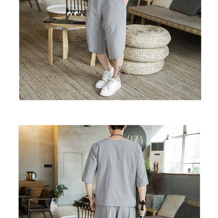 Stile giapponese Kimono T-shirt a maniche corte Pantaloni Due pezzi Top da uomo Pantaloni Abiti da uomo Giappone Harajuku Yukata Cardigan Costume