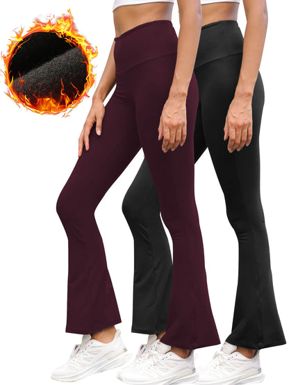 2 pack Women's Super Soft Fleece lining Leggings - High Waisted Flare Pants with Tummy Control, Ideal for Daily Wear