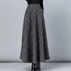 New Women Thick Woolen Skirt Autumn Winter Fashion Elastic High Waist A-Line Long Plaid Skirt Elegant Easy Match Wool Skirt PlatiNum