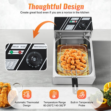 EF-81 220V 2500W Euro Plug 6L Singolo Cilindro Forno per Alimenti Commerciale Friggitrice Per Fare Patatine Pollo Fritto Pollo