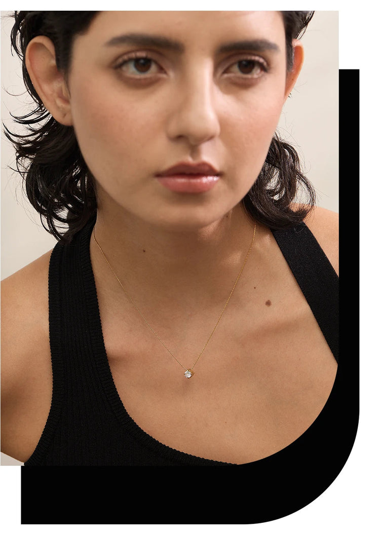 Yhpup Korean Chic Stainless Steel Shiny Cubic Zirconia Cast Delicate Necklace Pendant for Women Daily Waterproof Basic Jewelry PlatiNum