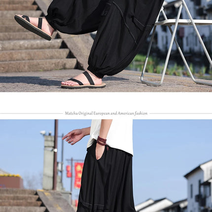 Pantaloni lanterna giapponese Pantaloni Harem casual larghi Pantaloni comodi e traspiranti in lino di seta ghiacciata Pantaloni larghi dalla vestibilità rilassata Taglie forti 5XL