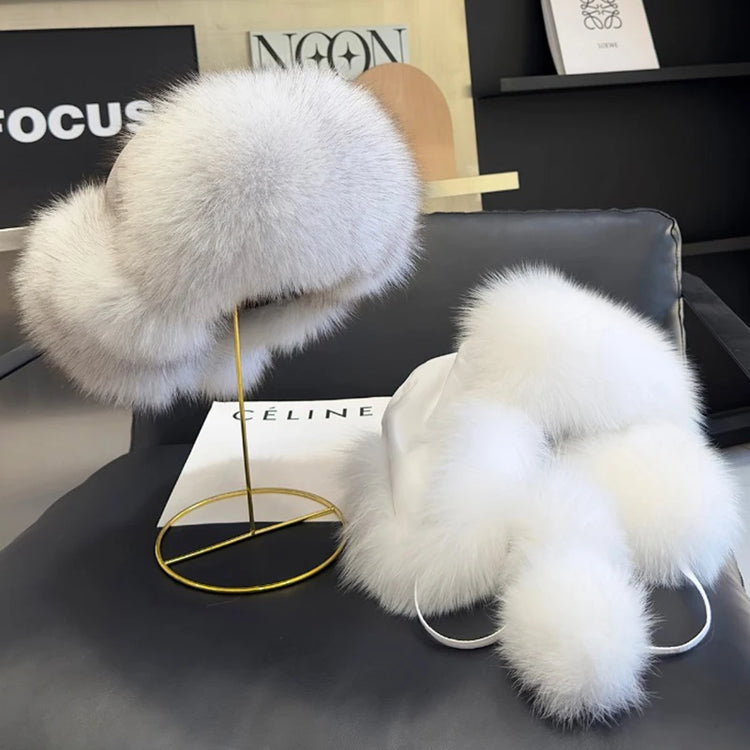 2026 100% Real Fox Fur Hats Women's Russian Ushanka Aviator Trapper Snow Skiing Hat Caps Earflap Winter Raccoon Fur Outerwear Ha