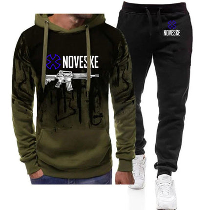 2025 Spring And Autumn Man's Funny Gun Noveske Logo Print High Street Fashion Gradient Color Hoodies+Leisure Sports Pants Suits PlatiNum