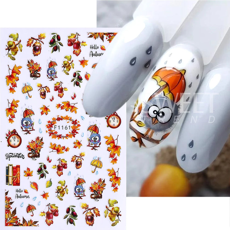 10pcs/set 3D Autumn Pumpkin Nail Stickers Maple Leaf Flower Self-Adhesive Nail Decal Slider Thanksgiving DIY Manicure Decoration