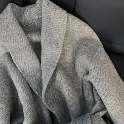 Faux Grey Elegant Casual Winter Belted Mid-Length Overcoat Women's Fashion Outerwear Warm Coat 2025 Fashion Cardigan Jacket