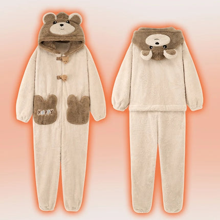 Winter Pajamas Cartoon Bear Costume Pijama Kawaii Adult Couples Kigurumis Sleepwear Jumpsuits Coral Fleece Loose Warm Homewear