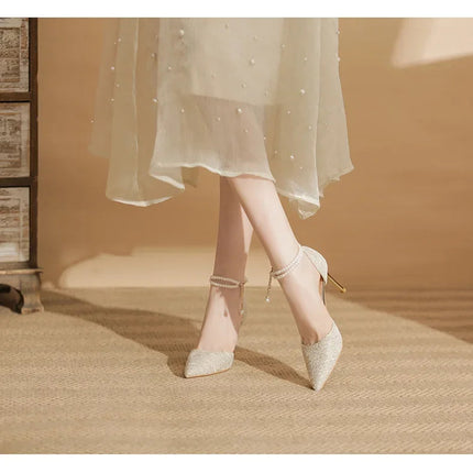 Size 31-43 Women High Heels Stiletto Heel Summer Lace Mesh Sweet Gold Silver Wedding Shoes PlatiNum