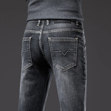 Autumn Men's Business Straight Fit Jeans Vintage Blue Smoke Gray Stretch Trousers Soft Comfortable Fabric Denim Pants Male PlatiNum