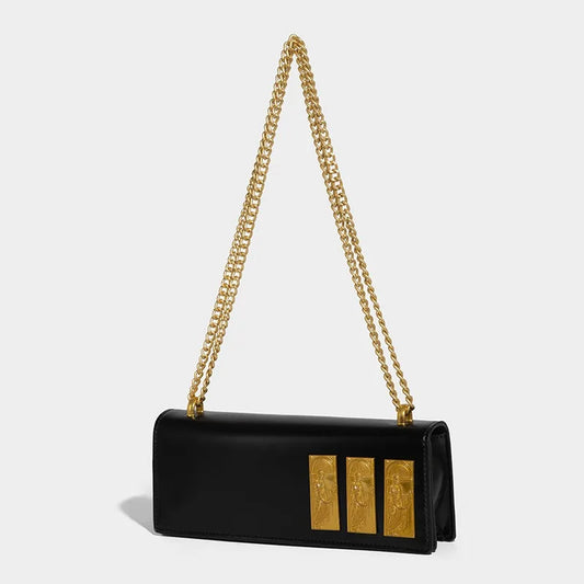 2025 new bag women's trendy versatile sense of luxury, simple commuting shoulder crossbody link strip small square bag