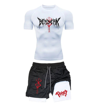 Anime Berserk Compression Set Men's Workout Gym Tshirts Breathable Running Shorts Quick Dry Sports Rash Guard Sportwear Set PlatiNum